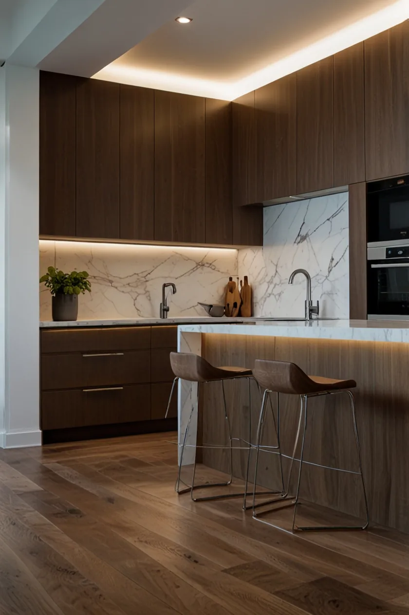 Minimalist kitchen with layered light