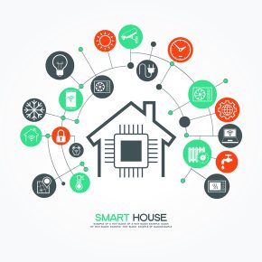 Smart home control concept. Smart house infographic. Concept home with technology system. Flat design style vector illustration. The file is saved in the version AI10 EPS.